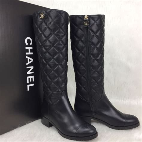 chanel quilted knee high boots|chanel leather boot with heel.